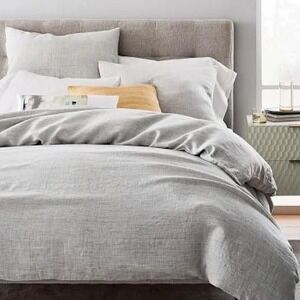 West Elm Duvet Cover King Grey 100% Linen Belgian Flax Button Closure